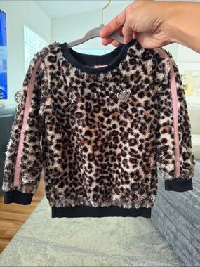 Juicy Couture Girls' Leopard Faux-Fur Sweatshirt with Pink Trim